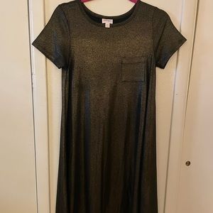 XXS LuLaRoe black & gold shimmer dress with front pocket